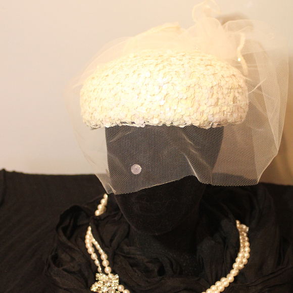 1940s sequin pillbox hat with veil main image 4